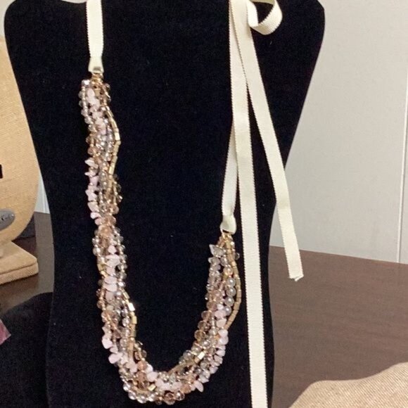 Four Strand pink and gold Beaded Necklace SKU 117 - Picture 4 of 4